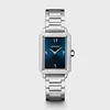 นาฬิกาสีเงินหน้าปัดสีน้ำเงินเข้ม