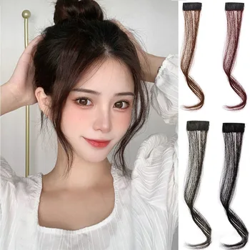25cm Women Hair Extension 2pcs/pack Price Side Air Bangs Synthetic Wavy Curly Long Temples Clip In Side Bangs