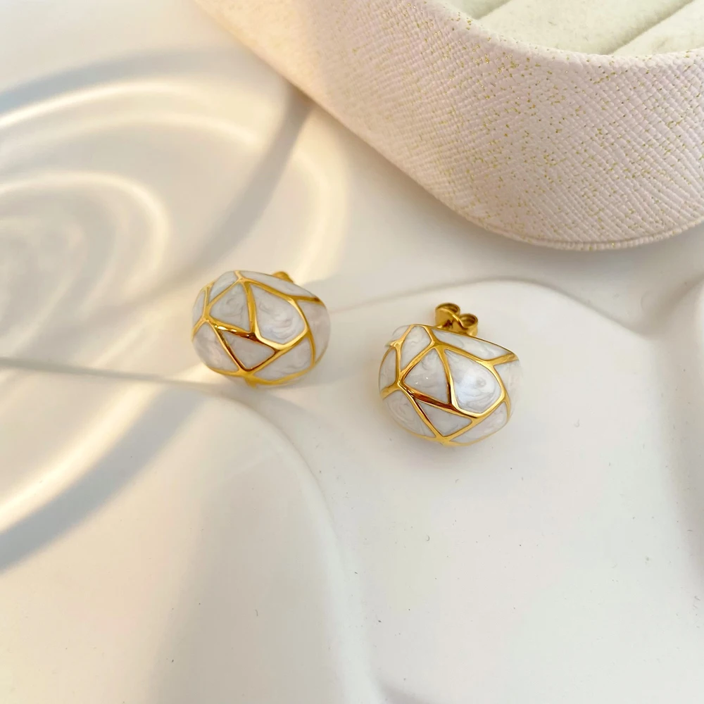 Palace Style Geometric Line Texture Color Weight Drop Glaze Design Joyas De Acero Inoxidable Titanium Steel Earrings
