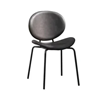 Scandinavia Dinning Room Furniture Modern Restaurant Brown Leather PU Dining Chair Coffee Chair with metal legs