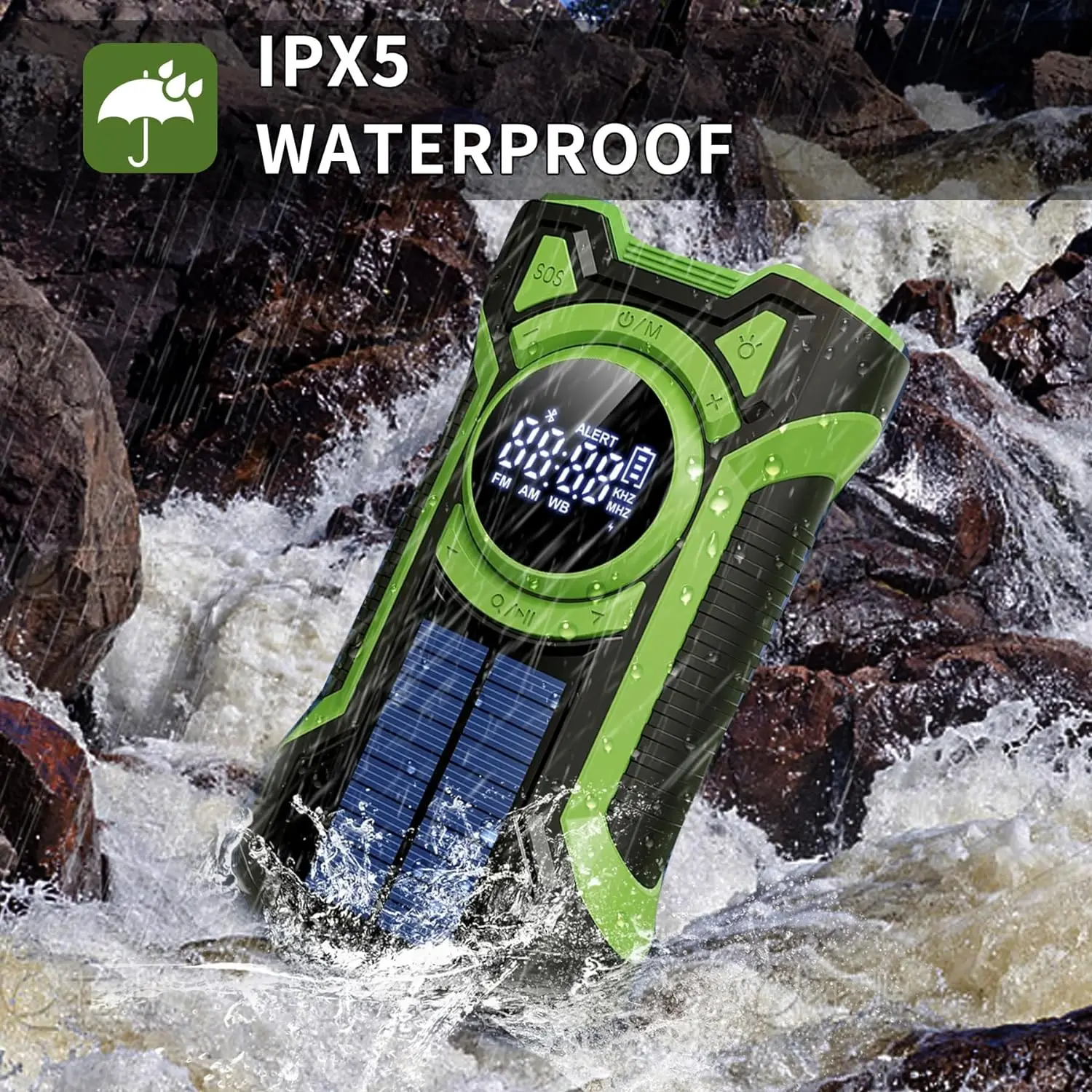 NOAA/AM/FM/SW BT Speaker IP65 Waterproof Dustproof Portable Radio Hand Crank Generator Dynamo Flashlight Solar Radio
