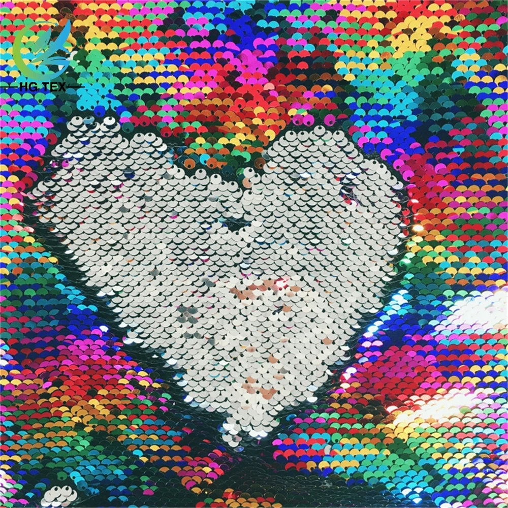 Iridescent Rainbow Reversible Sequin Paillette Mesh Embroidery Material Fabric for Fancy Dress