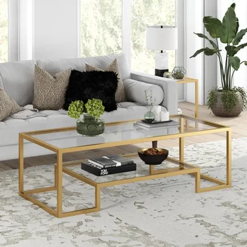 Promotion Rectangle Coffee Table Glass Coffee Table Metal Stainless Steel Dining Table Set Living Room Furniture