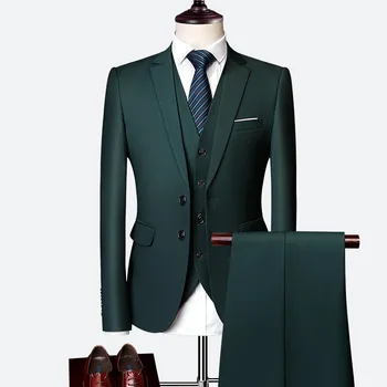 Costume Homme Three Pieces Coat Pant Official Men'S Slim Fits Suits Green Turkish Mens Wedding Suit For Men