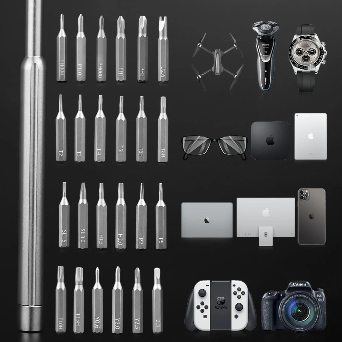 KAIWEETS 25 In 1 Electrical Phone Repair Tools Precision Kit Magnetic Mini Cordless Screwdriver Tool Set