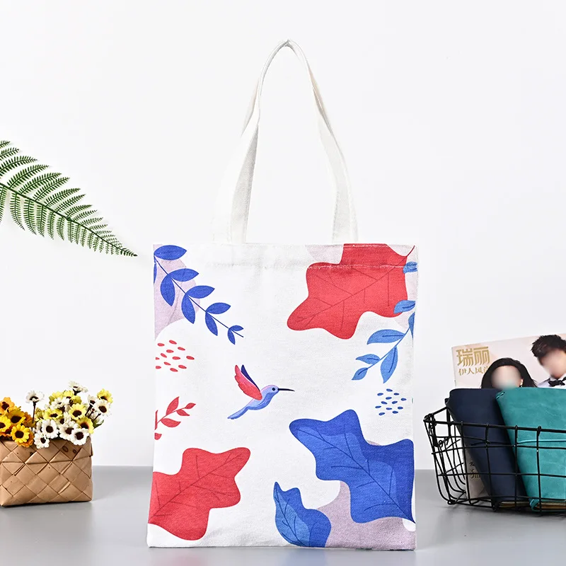 Factory sale custom logo patterns daily girls shopping cotton canvas folding tote bag