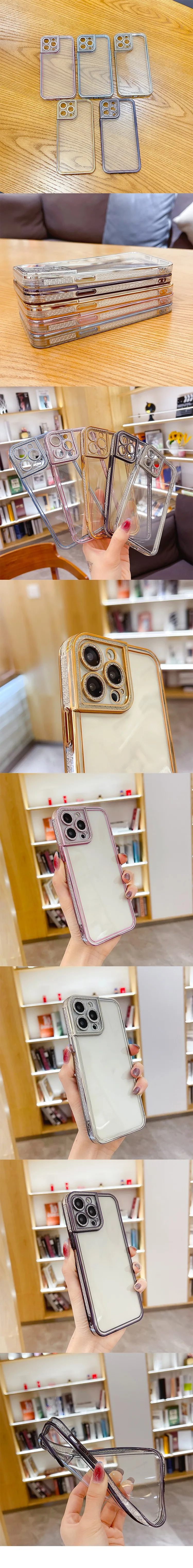 Gold plated phone case luxury Clear cellphone case Transparent case for iphone 14 13 pro max cover