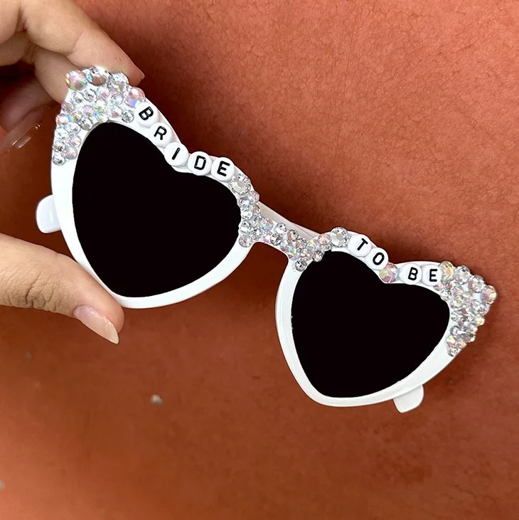 ?Women White Heart Sunglasses Bride to Be Bachelorette Sparkly Diamond Glasses Amazon.com: Bride Sunglasses for Bachelorette White Heart  main image 3