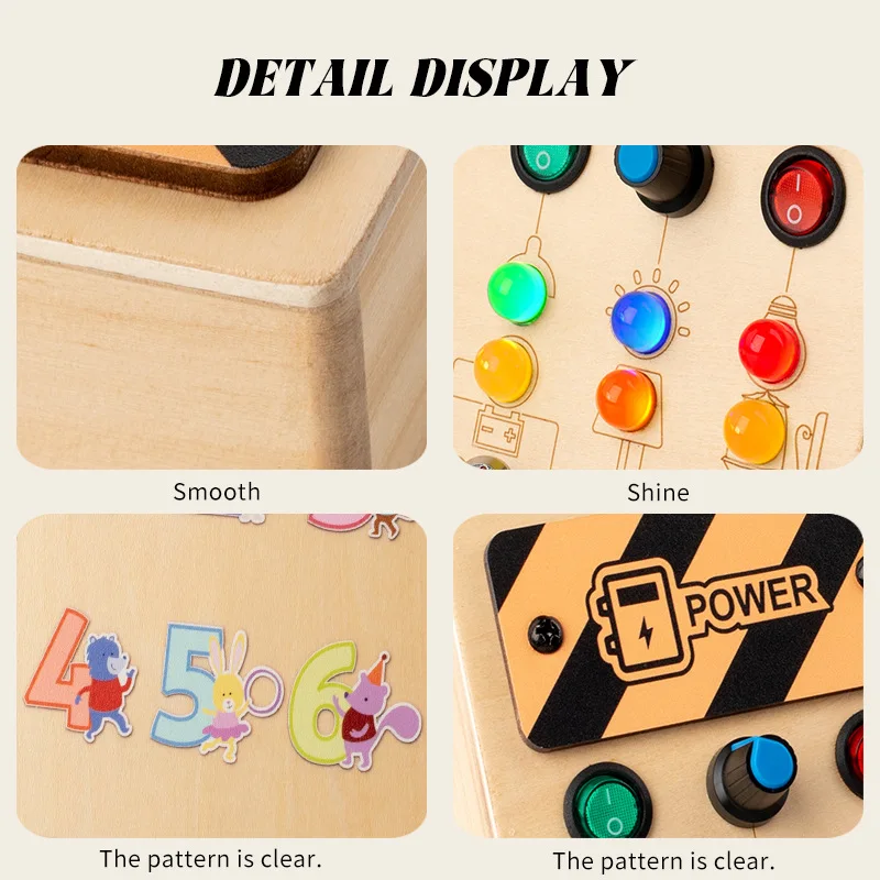 Обучающая доска Монтессори для малышей, сенсорные игрушки, деревянная активная доска с переключателем со светодиодной подсветкой, антистресс доска для детей 2–4 лет