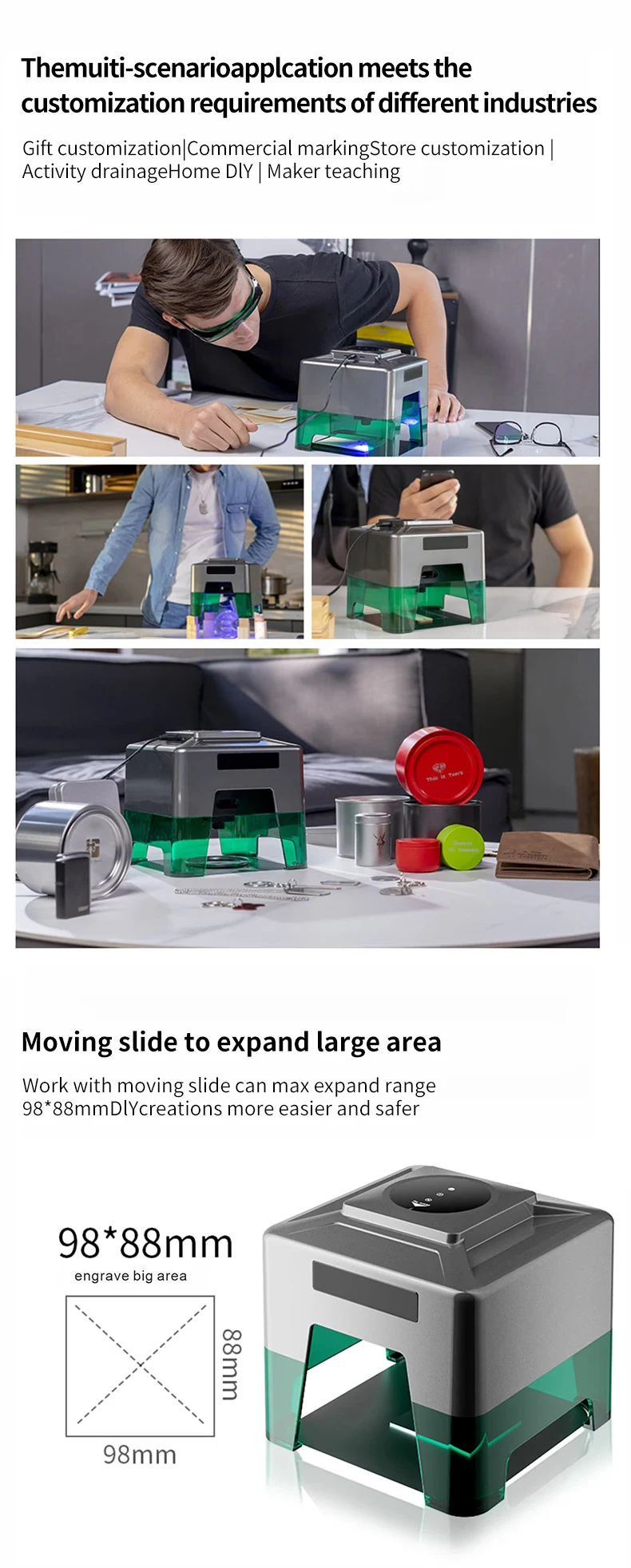 Portable Mini Laser Engraver/Cutter Tool for Wood Acrylic MDF for DIY Artwork Logo BT Connection Laser Engraving Machine