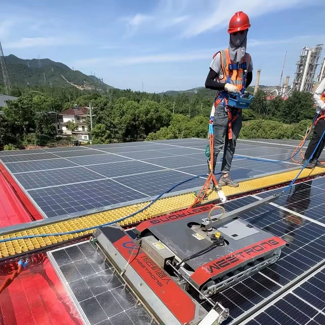 High Quality Solar Panel Cleaning Robot with Dry Brush & Wet Wash Dual Mode IP65 Protection 5000/h Efficiency