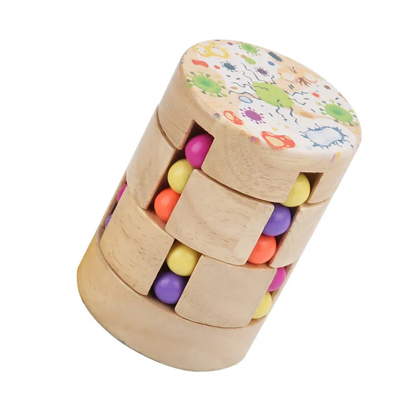 Kids Develop Intelligence Rotating Cube Puzzle Fidget Toy Educational Learning Wooden Magic Beans Toy