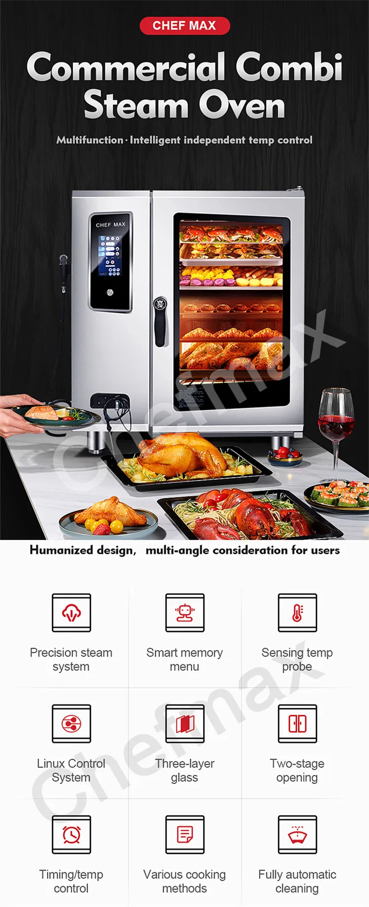 Chefmax Custom 4 Tray Multifunctional Touch Screen Control Electric