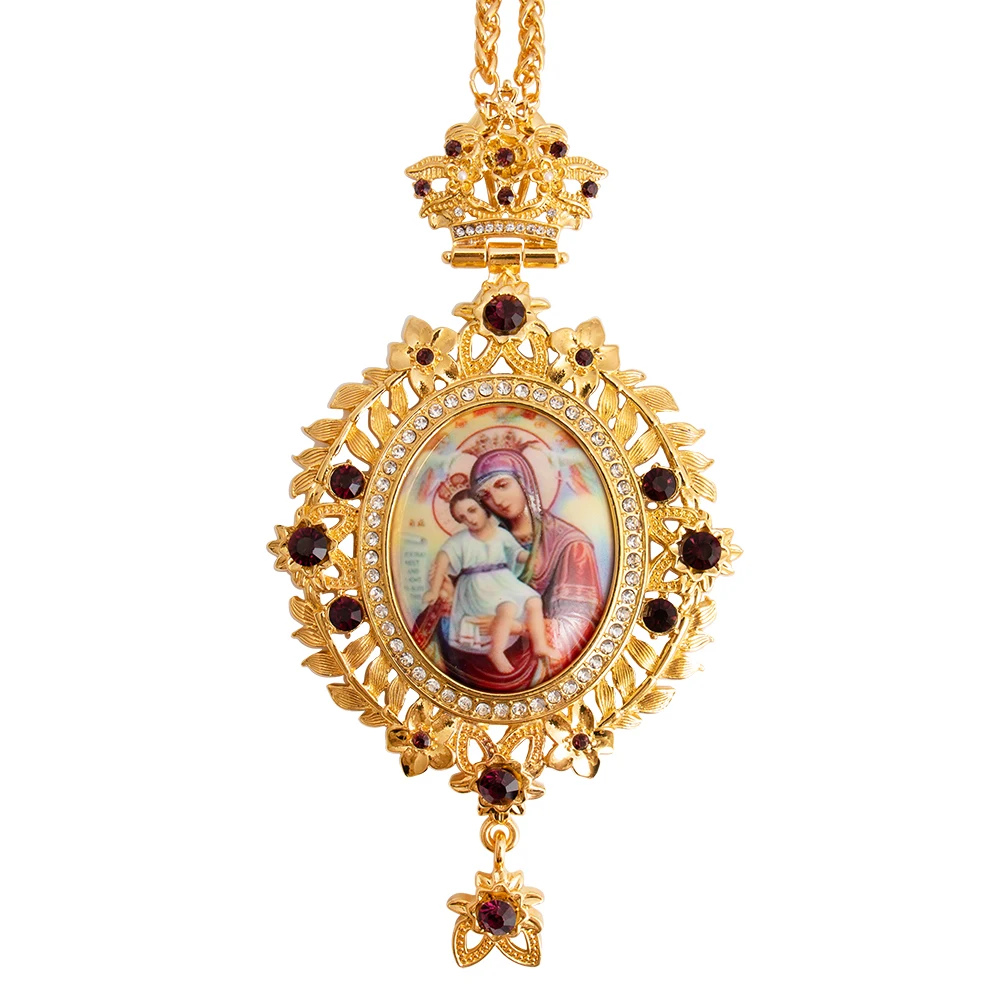 Collana con croce pettorale in oro 18k Panagia greco-ortodossa con