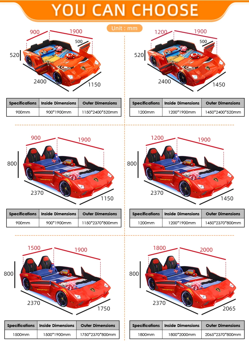 Modern Led Light Car Bed Designs Red Race Car Bed King Size Kids Car