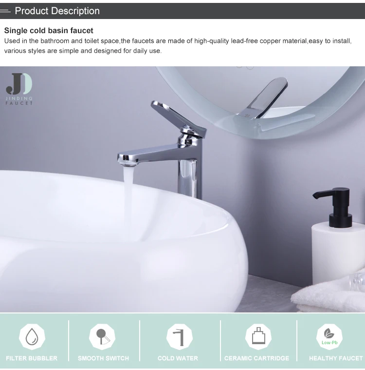 Grifo monomando cromado para lavabo alto de baño