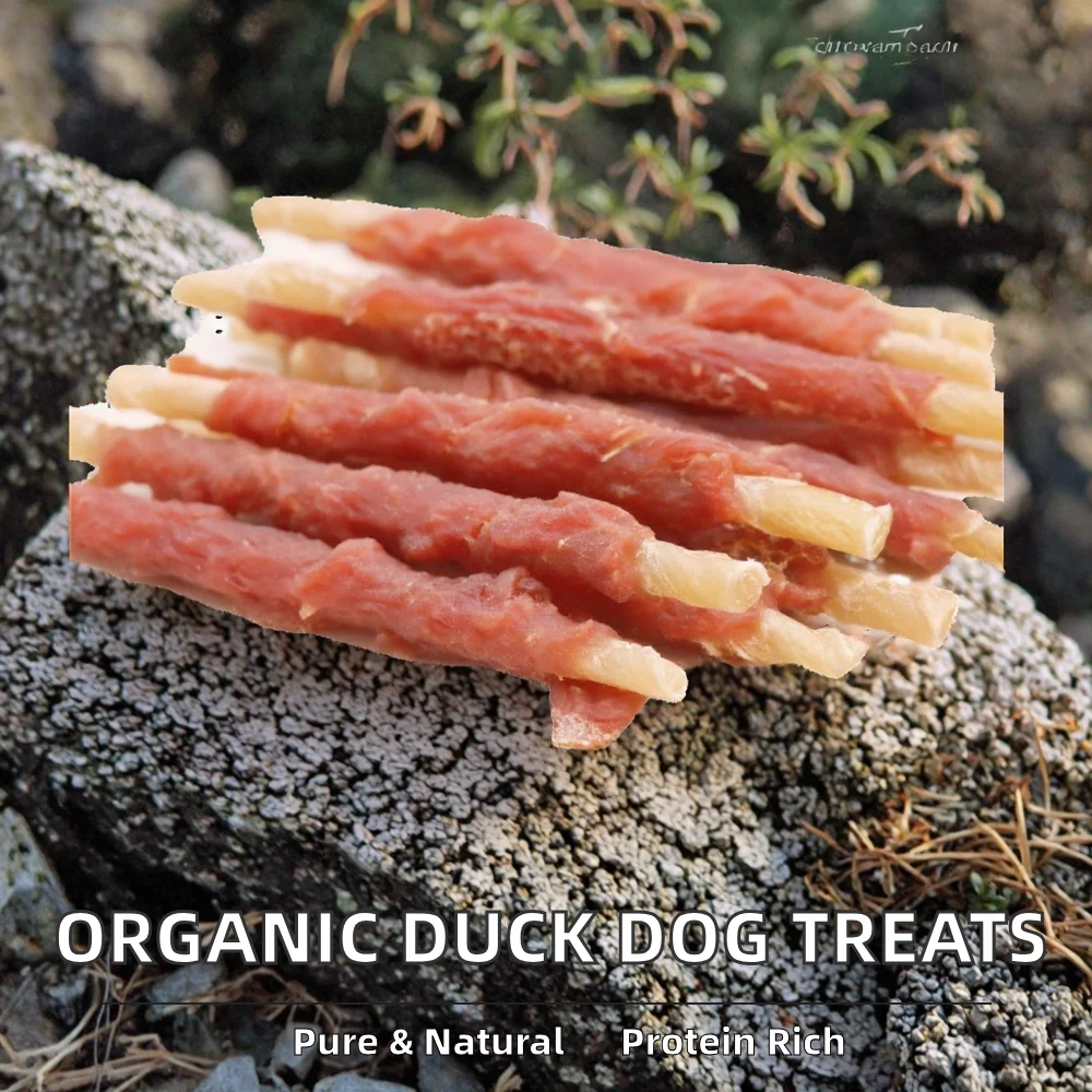 Organic High Protein Dog Treats Duck Flavor Cowhide Raw Skin Sticks Healthy Puppy Training Teeth Grinding Compliant details