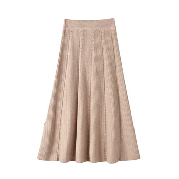 Knitwear manufacturer wholesale elegant high waist elastic knit pleated skirt women's long skirts