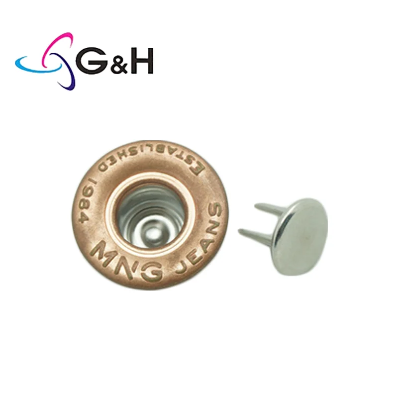 OEM High Quality Custom Brand Logo Garment Accessories Denim Button With Rivets Embossed Zinc Alloy Jeans Button for Jeans