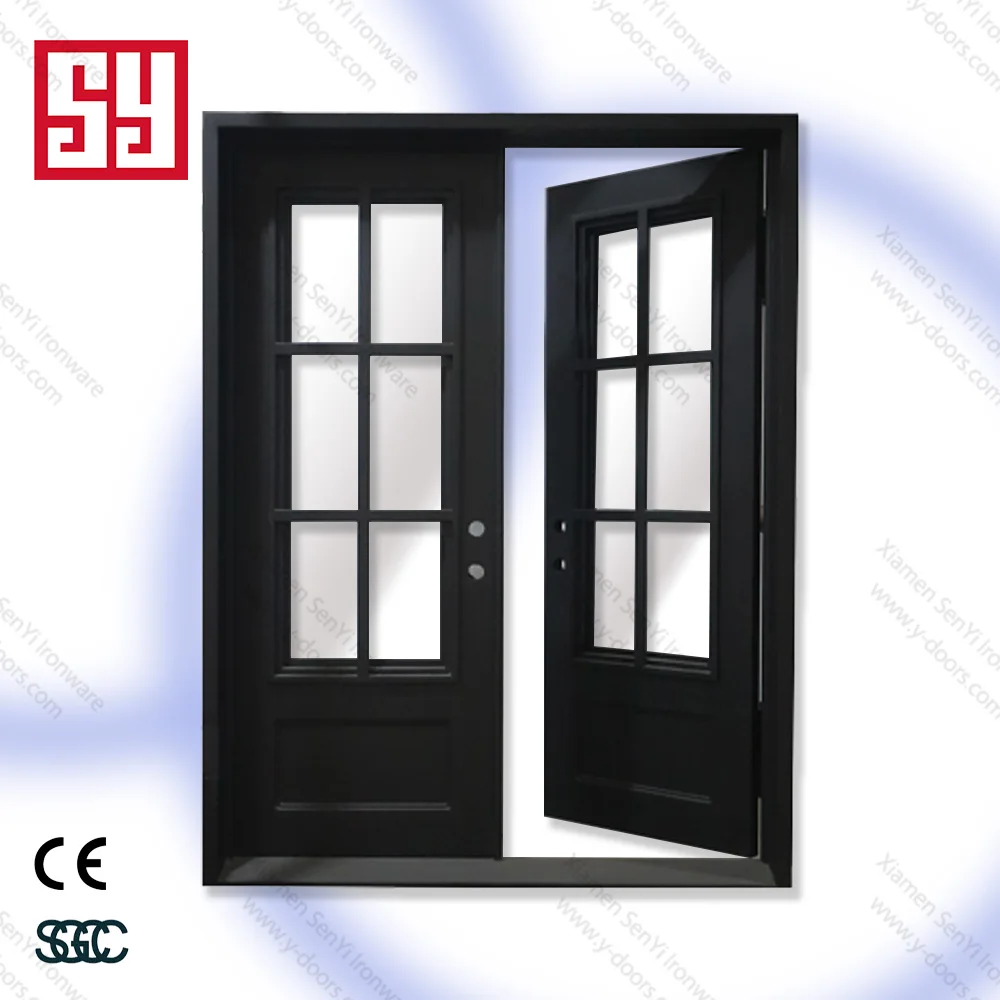 Modern French-Style Durable Wrought Iron Door with Glass Gates Manual Control & Easy Installation for Villas