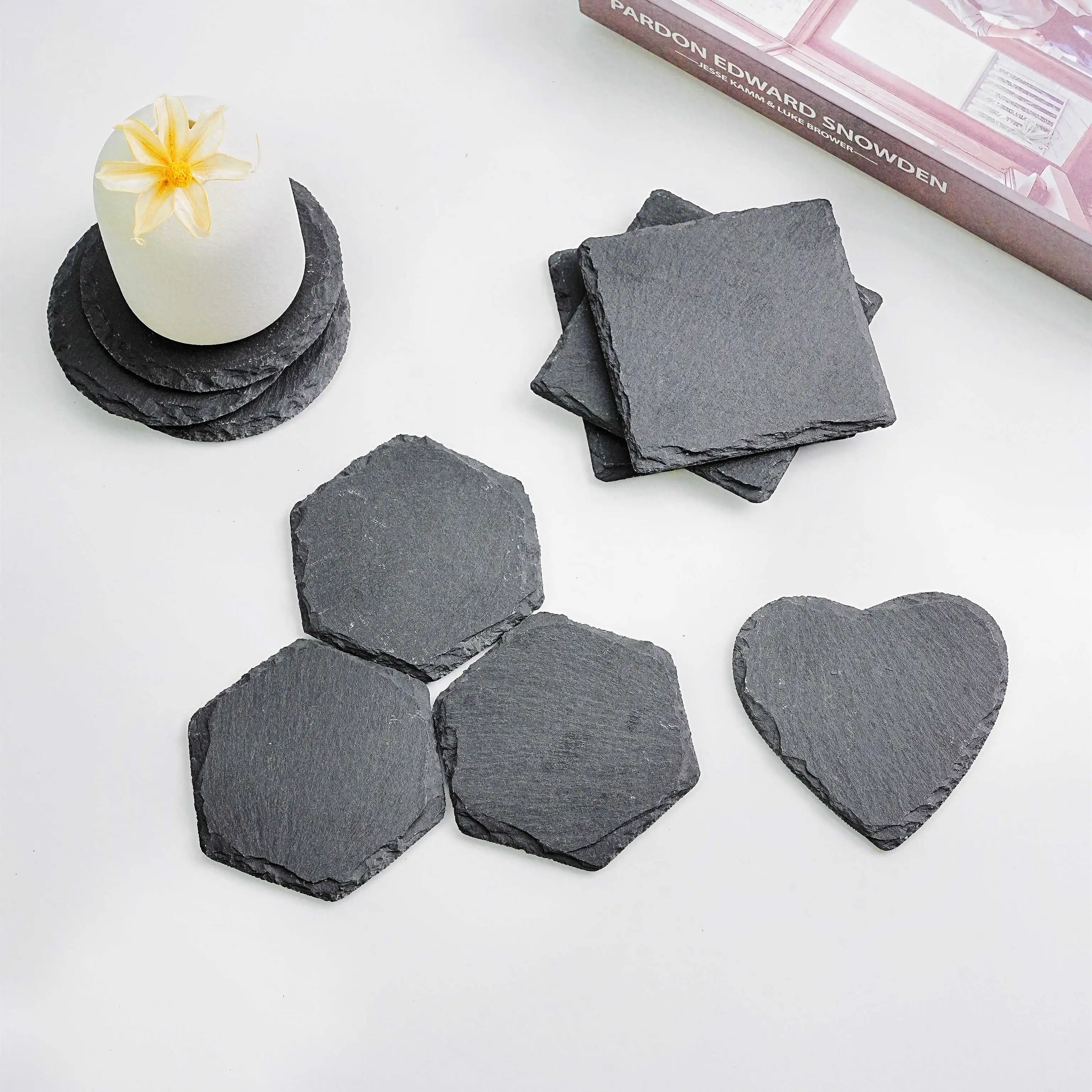 Custom Wholesale Black Slate Coasters Bulk Stone Beer Car Coaster
