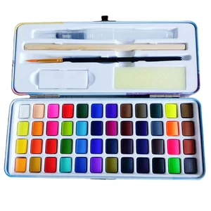 Hot Sales 48 Vivid WaterColor Paint in Tinny  Box Including Metallic and Fluorescent Colors Made in China