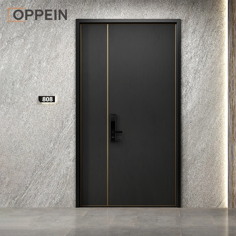OPPEIN Specifications Home Entrance Bullet Proof Turkish Steel Exterior Solid Professional Manufacturer Wrought Iron Wood Door