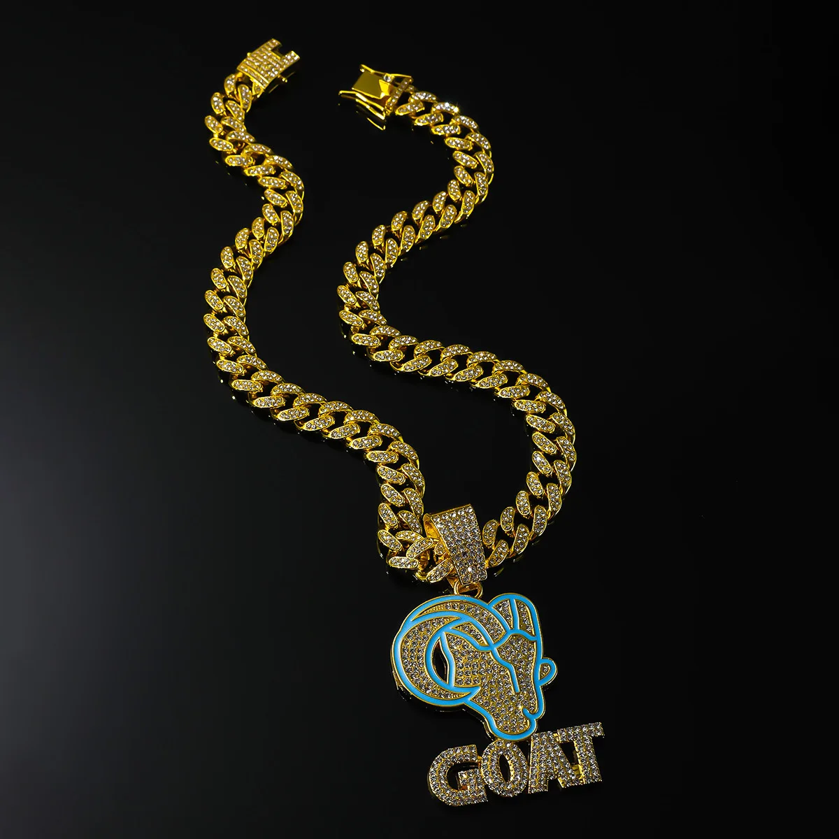 Alloy Diamond Hip Hop Goat Necklace - Punk Cuban Link Chain