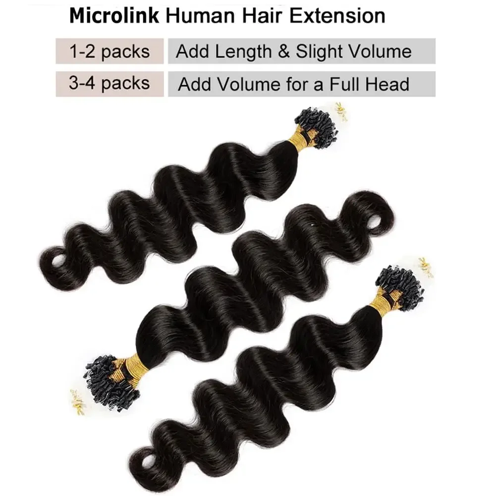 Body Wave Micro Loop Hair Extensions Human Hair Micro Link 1g strand Micro Ring 50pcs Straight Natural Hair For Women 16-26 Inch_voghion.com