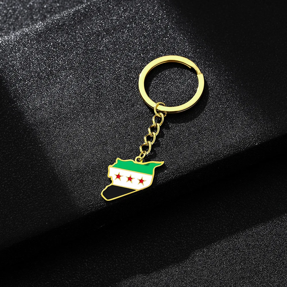 Promotion Fashion Cheap Price 2*3cm Stainless Steel Syria Revolution Map Flag Pendant Keychain