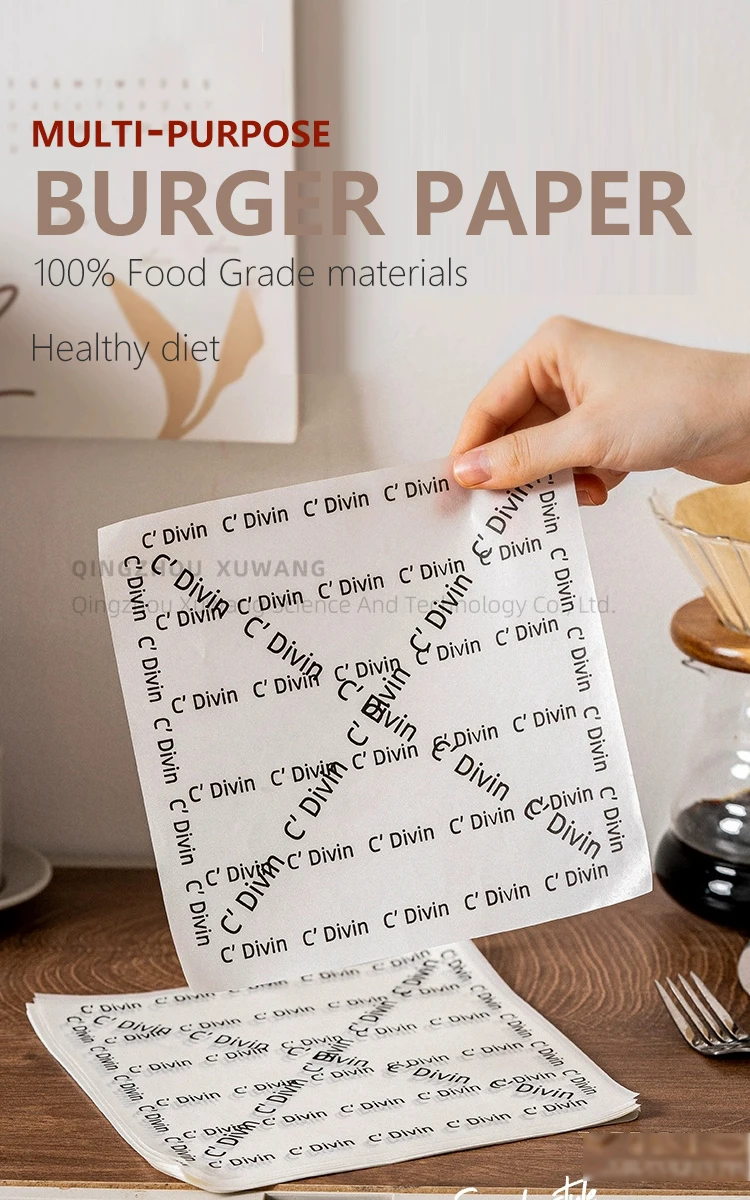 Custom Printed Burger Packaging Wax Coated Kraft Paper For Food Burger