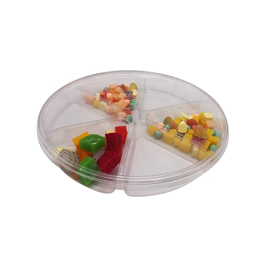 12 Plastic Round Party Serving Tray 5 Compartments 6 Pk Clear Fruits Veggies BPA Free