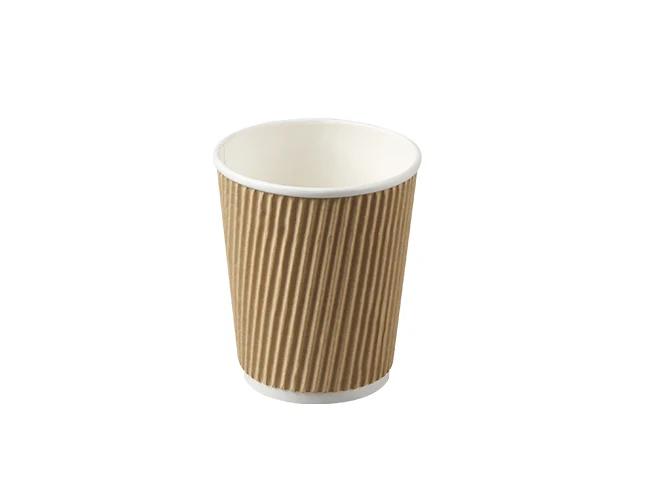 Dalgalı Kağıt Bardak 6 8 12 16 20 Oz, Çift Duvarlı Kahverengi Kağıt Sıcak İçeceklere Özel Kubbeli Kapaklı Bardak, Kahve İçin Kapaklı Kağıt Bardak