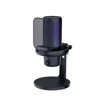 FEELWORLD VM1 USB Condenser Gaming Microphone for Live Streaming PC Noise Cancellation RGB Light Desktop Stand OEM Custom Logo