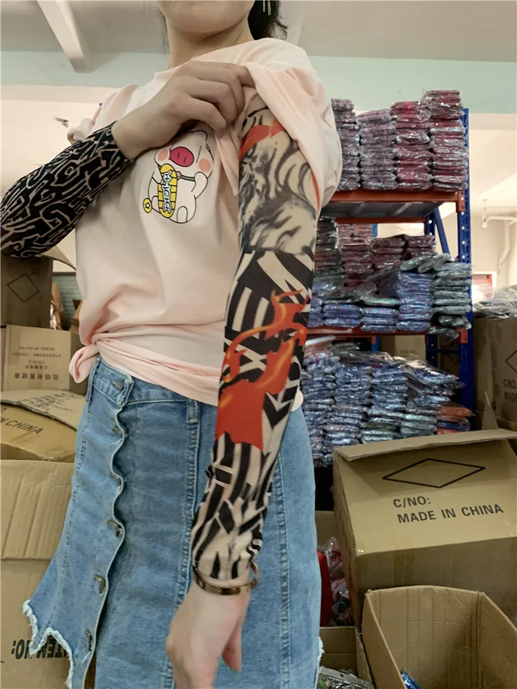 Anti-uv Sun Block Black White Blue Gray Sport Gym Hand Cover Elastic Cycling Arm SleevesPopular Cool Fashion Tattoo Arm Sleeves