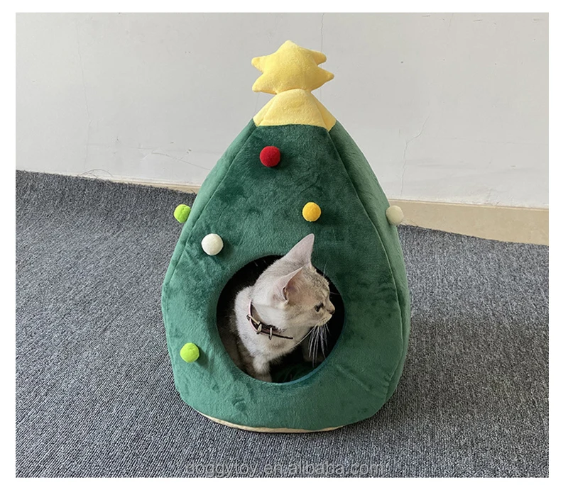 Cww Christmas Tree Shape Bed For Cats Pet Cat Dog House Kennel Puppy