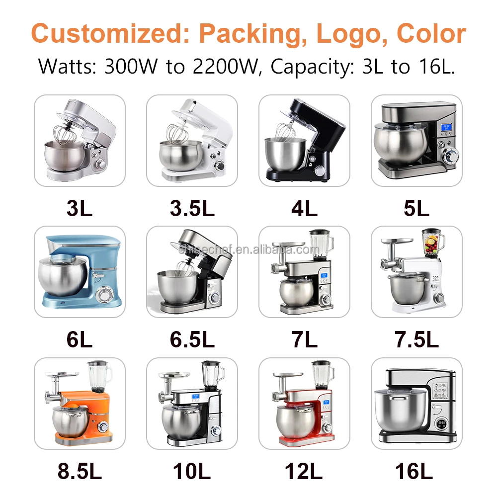 6.5L 7L 8.5L 10L 12L Professional Dough Mixer Factory Multifunctional 3 In 1 Stand Mixer Led Screen Food Mixer details