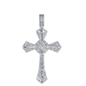 Wholesale hight quality fine jewelry 14k 18k real gold baguettes natural diamonds cross pendant for women men