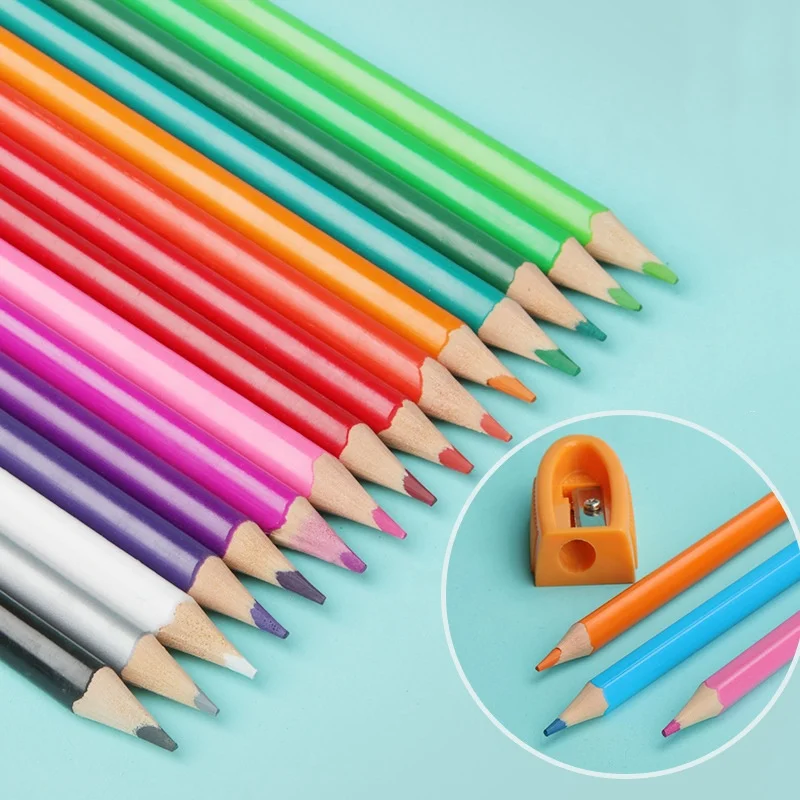 12Pcs Cartoon Color Art Pencil With Sharpener Writing Painting Kids Stationery 