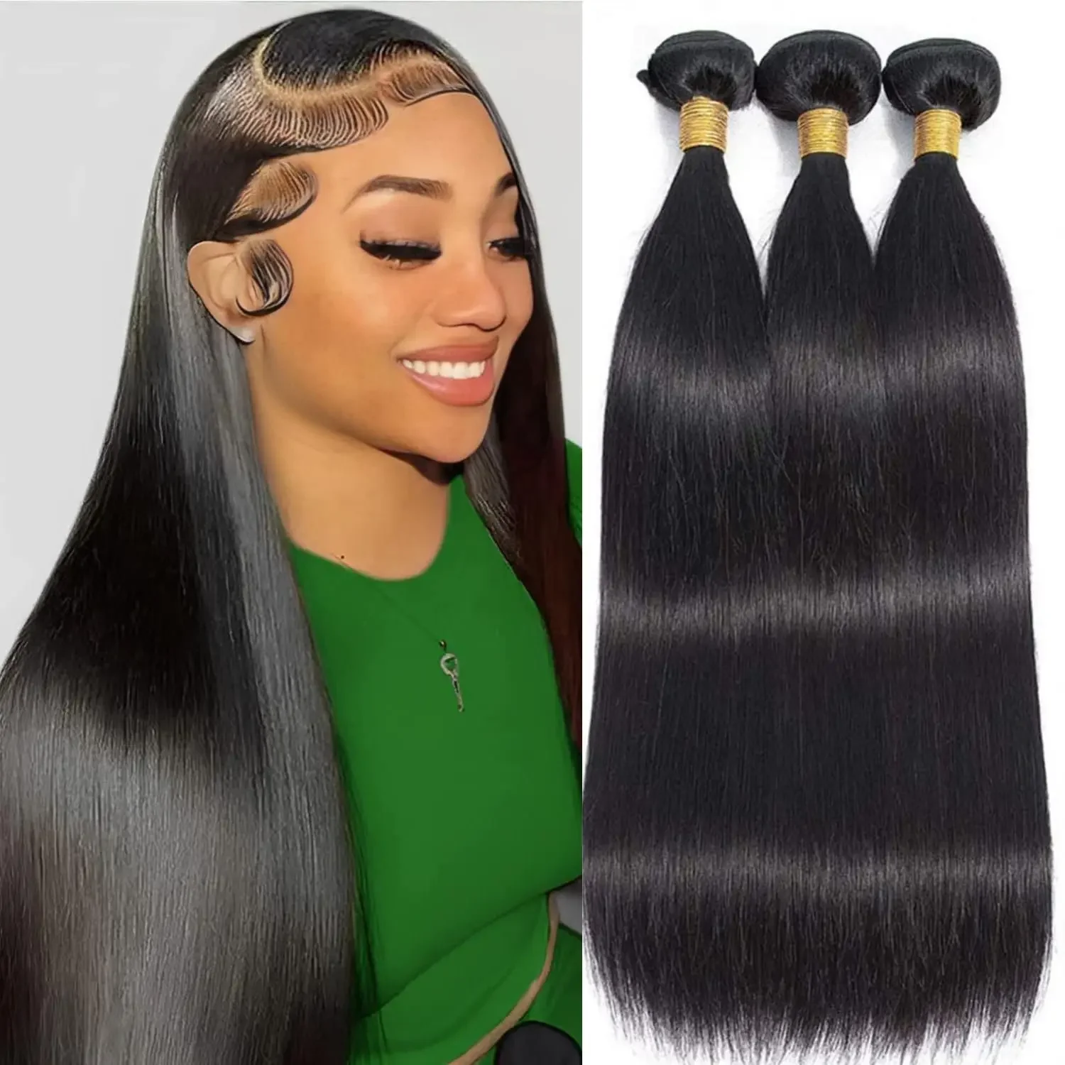 Extensions di capelli umani lisci neri naturali brasiliani spessi 14-30 pollici per donne_voghion.com