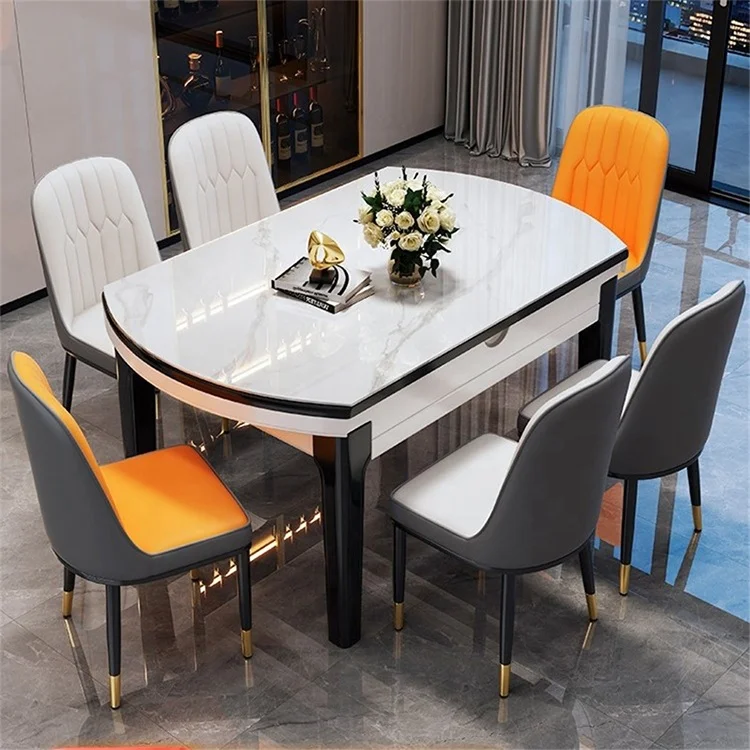 Home Furniture Modern Dining Room Extendable Dining Table Set 6 Seater