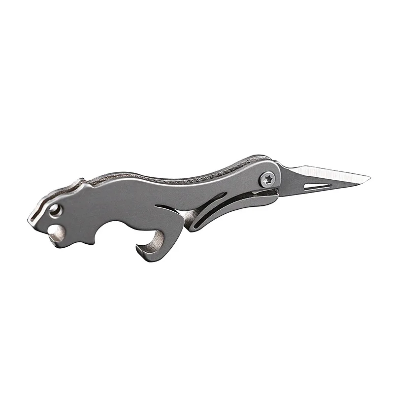 BST-TI Titanium Leopard Knife Multifunctional Tool Bottle Opener Portable Keychain Pendant Unpacking Express Box Opening Knife