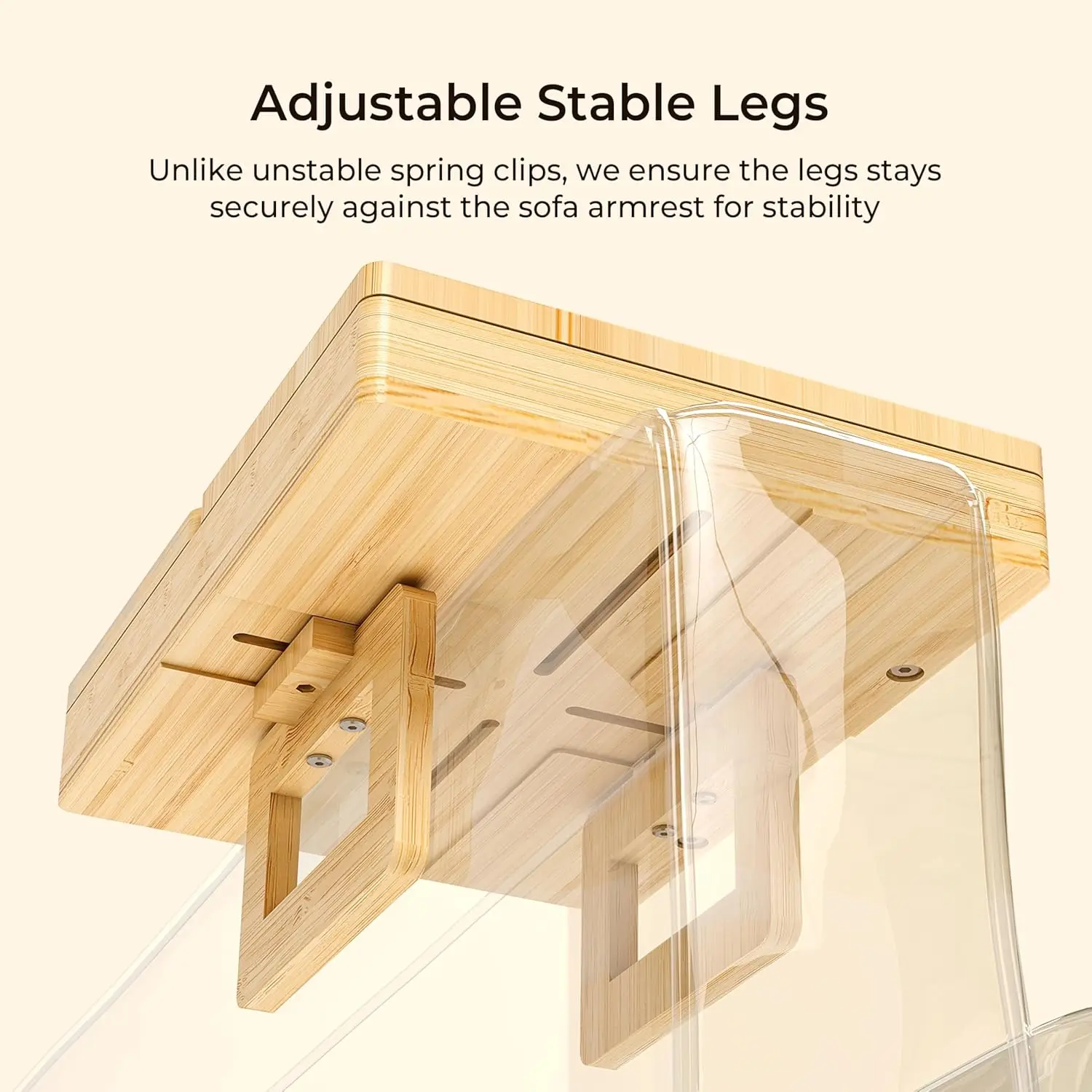 Double Layer Bamboo Couch Arm Tray with 2 Rotatable Tray, Adjustable Sofa Arm Clip Table with Storage Box & 360° Phone Holder
