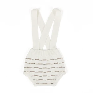 Skin-Friendly 100% Cotton Infant Knitted Suspender Rompers with Grid Pattern & Bloomer-Style for Daily Wear & Spring/Fall