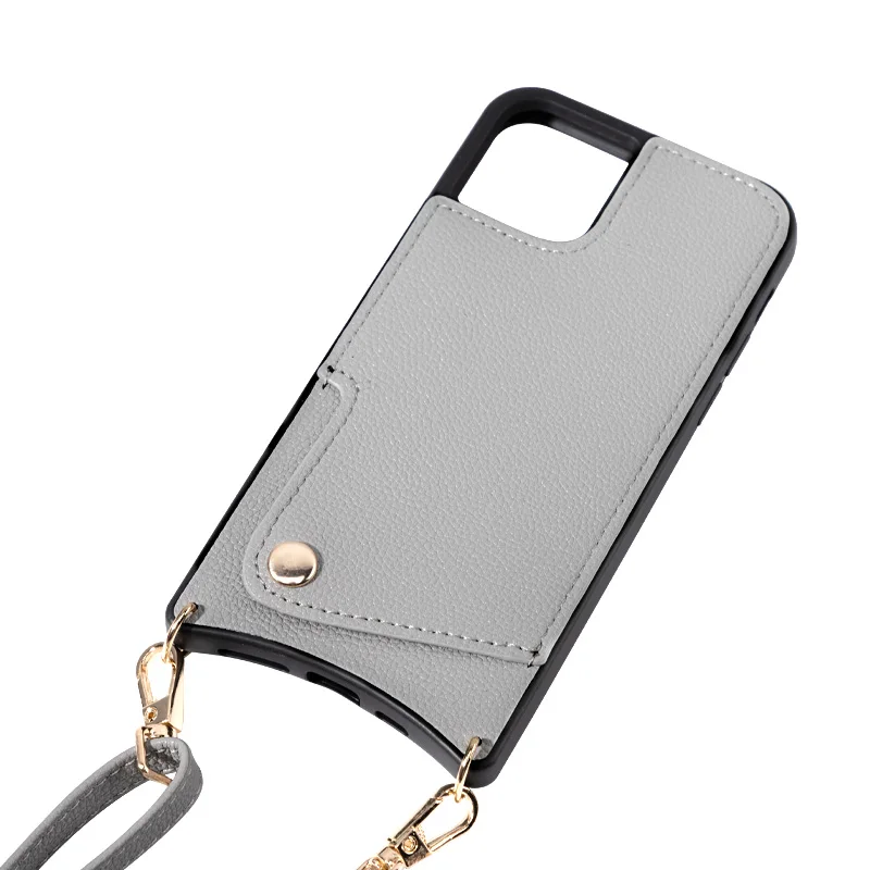 Source Solid Color Genuine Leather Tpu Crossbody Phone Case For iPhone 14  pro max on m.