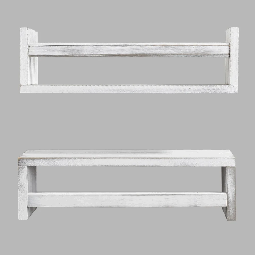 Set of 2 rustic white baby nursery display kitchen spice rack hot selling wood floating wall shelves book shelf