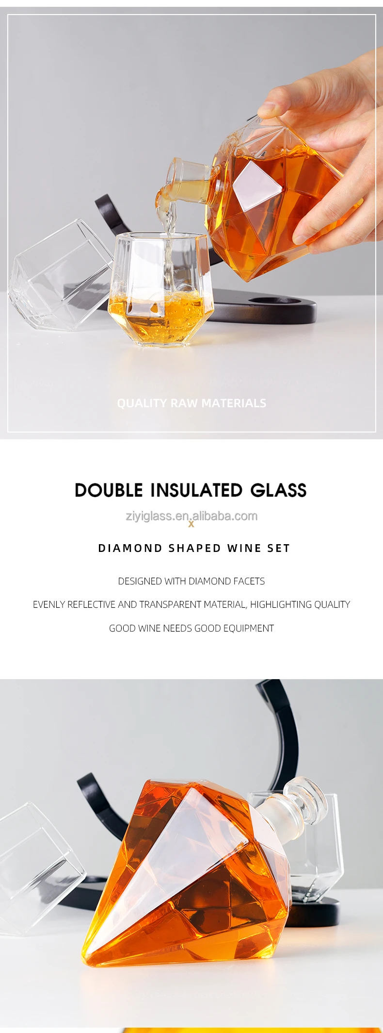 Wholesale Glass Decanter Set Custom Logo 850ml Handblown Diamond High Borosilicate Glass Whiskey