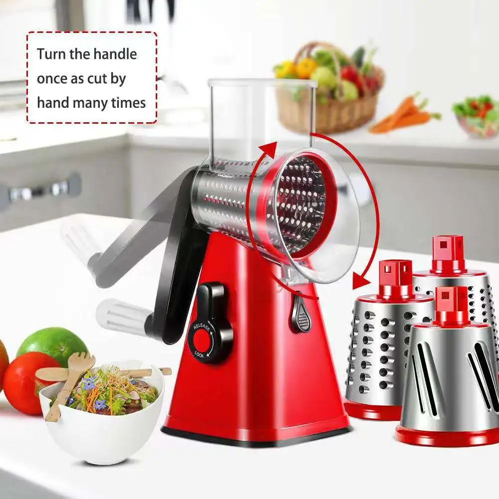 Kitchen Accessories Multifunctional 3 in 1 Mandoline Drum Slicer Manual Vegetable  cutter Kitchen Rotary Cheese Grater