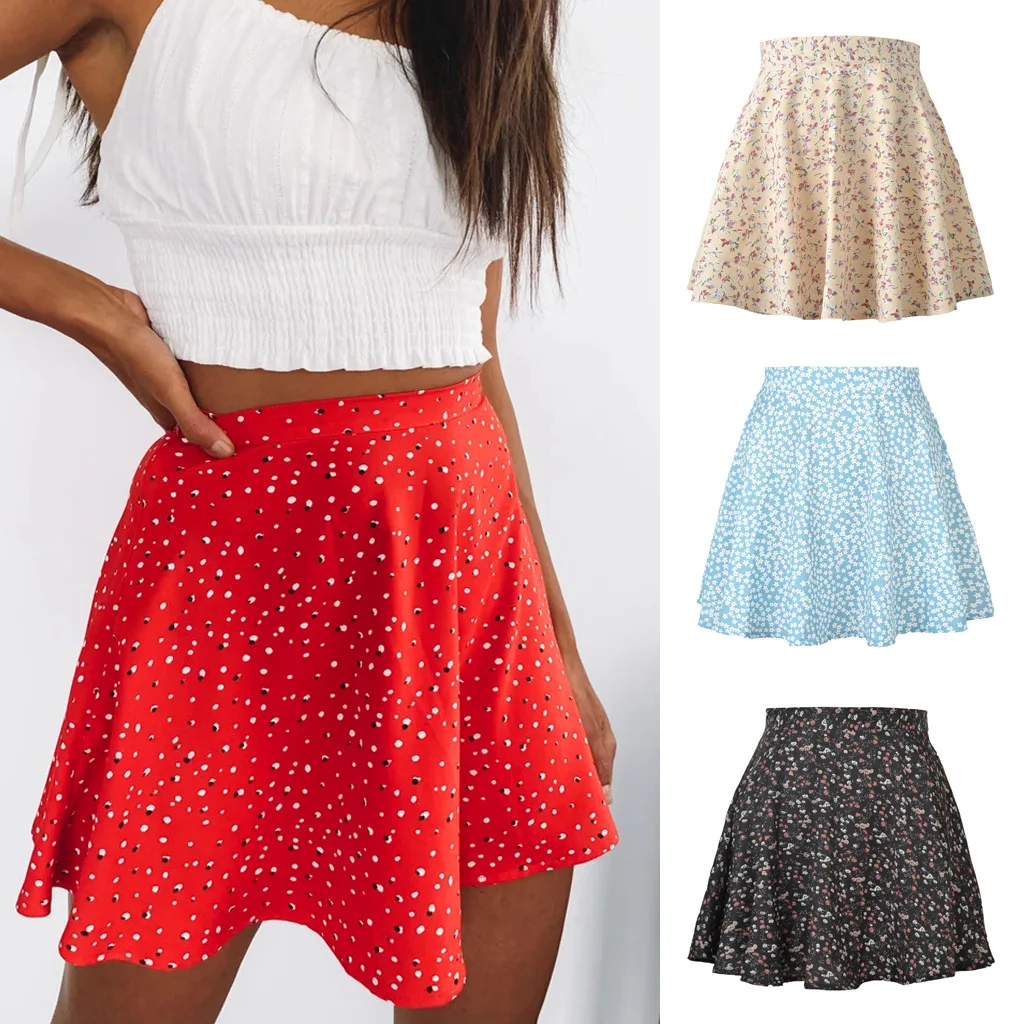 Latest Design Casual Fashion Girls Women Ladies Mini Spandex Floral Print  Short Skirt