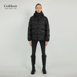 RDS Certified Women's Long Sleeve White Duck Puffer Jacket Winter Casual Outerwear Hooded Collar Waterproof Pocket Decoration